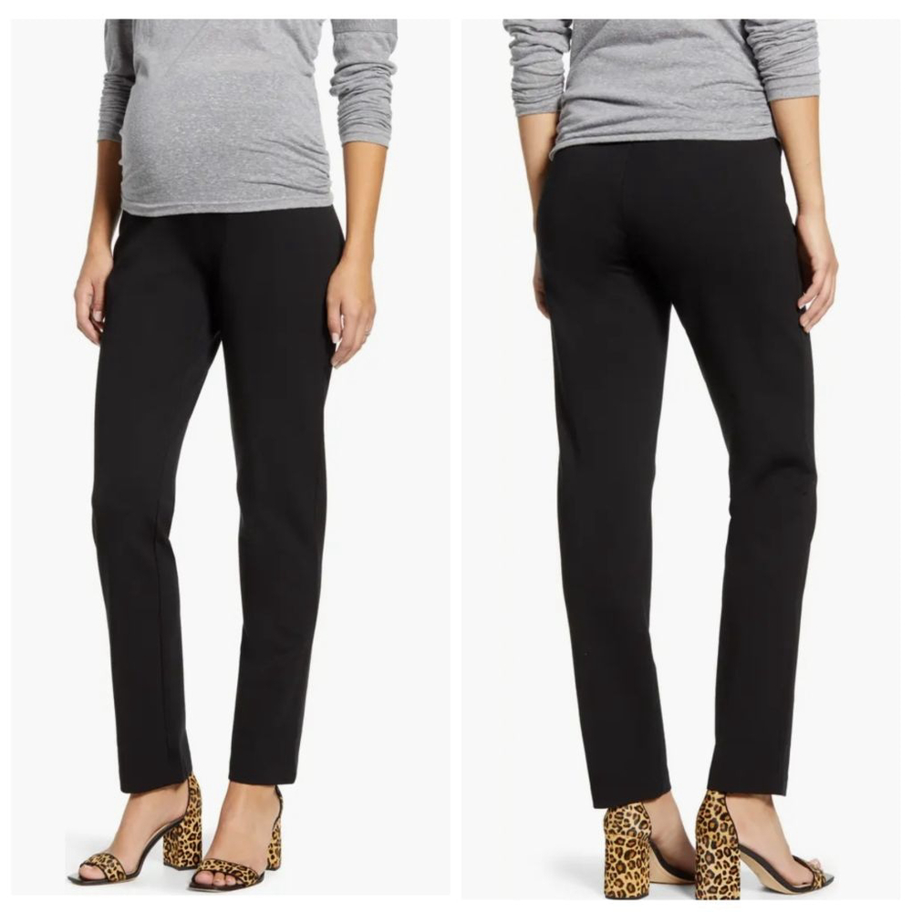 Angel Maternity Black Stretch Pants Size L Over Belly Slim Work Pants NWOT